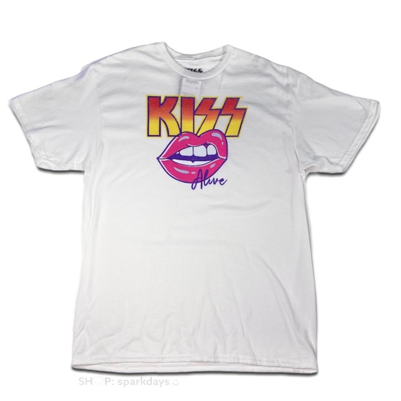 KISS White Pink Lips Oversized Graphic T-Shirt L - Picture 1 of 8